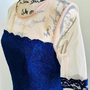 Navy blue lace dress with nude sleeves